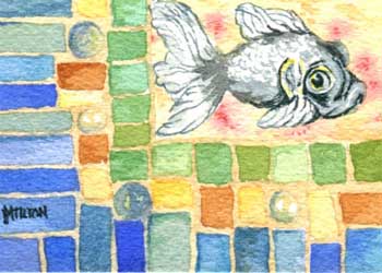 "Fish In A Mosaic Bowl" by Mary Tilton, Waterloo WI - Watercolor